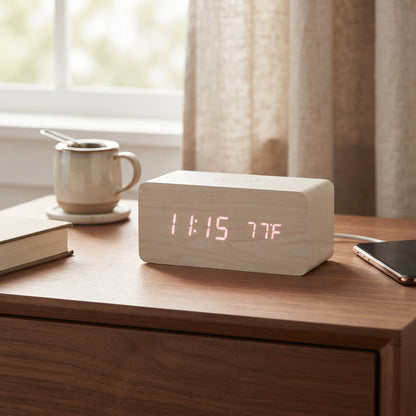 White Wood Wireless Phone Charger/Digital Clock