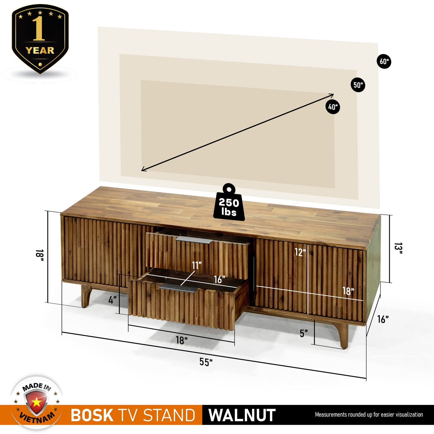 Bosk Wood Fluted TV Stand