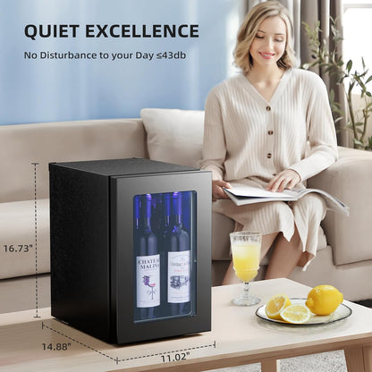 0.6Cu. Ft. Freestanding Wine Cellar Mini Fridge, 4-Bottle Red Wine with 6-Can Beverage Refrigerator, Quiet Compressor, LED Light and Display