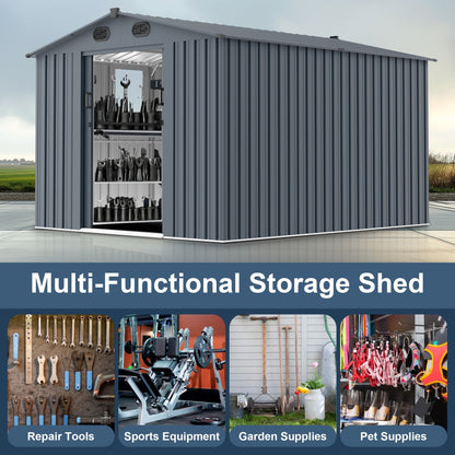[08X10FT] Large Outdoor Metal Backyard Garden Storage Tool Shed With Window And Lockable Doors (SAK68140)