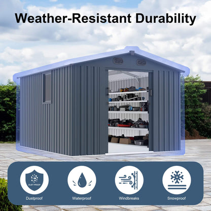 [08X10FT] Alora Large Outdoor Metal Storage Tool Shed With Window And Lockable Doors (SAK32987)