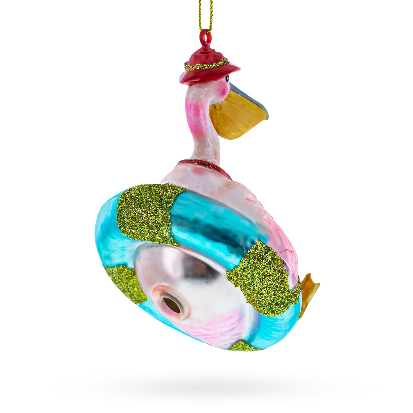 Pelican on Inflatable Ring Glass Christmas Ornament