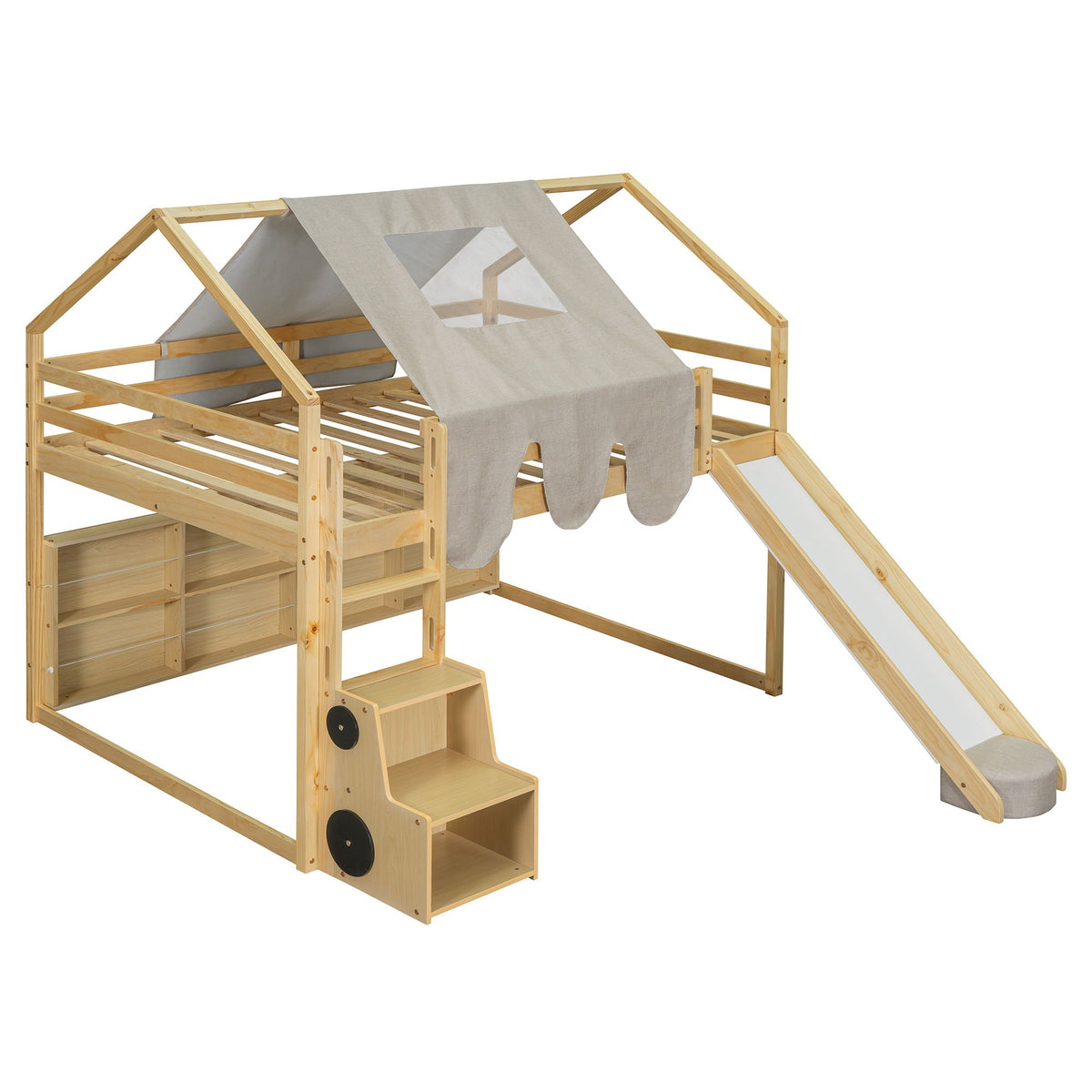 Loft Bed With House Shaped Frame And Tent
