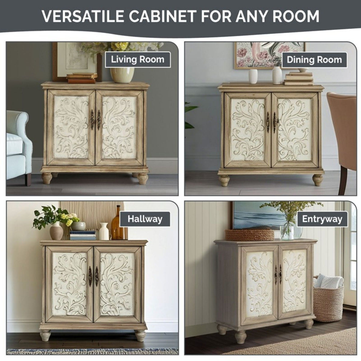 Driscoll - 2 Door Cabinet With Floral Design - Reclaimed Natural