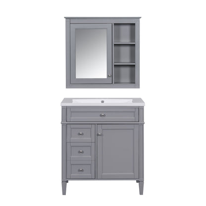 Bathroom Vanity With Medicine Cabinet, Royal Mirror Cabinet, Modern Bathroom Storage Cabinet With 2 Soft Closing Doors And 4 Drawers