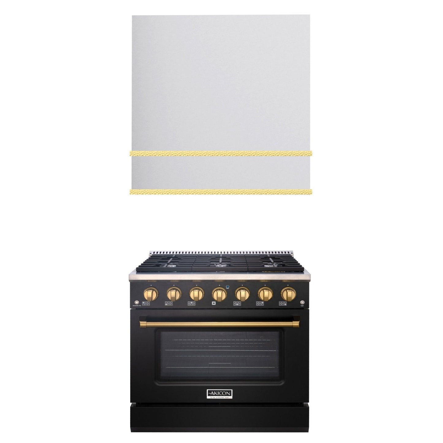 Akicon 36" Stainless Steel Range Hood with 600 CFM Insert & 6-Burner Gas Range Combo – Powerful Ventilation, Convection Oven, Multiple Finishes