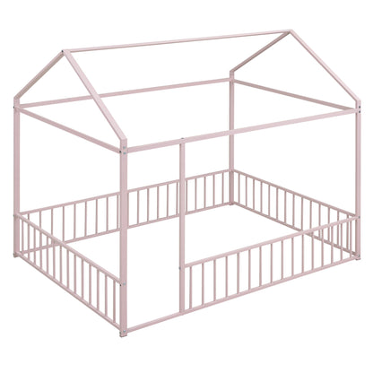 Metal Bed House Bed Frame With Fence