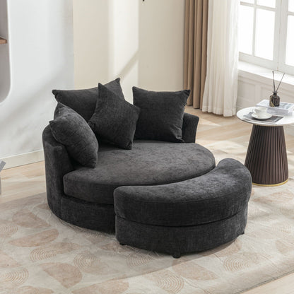 360° Swivel Accent Barrel Chair With Storage Ottoman & 4 Pillows, Modern Leisure Chair Round Accent For Living Room