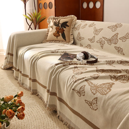 Butterfly Jacquard Soft Couch Blankets Cover for Couch Reversible Modern Sofa Slipcover Throw Covers