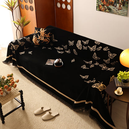Butterfly Jacquard Soft Couch Blankets Cover for Couch Reversible Modern Sofa Slipcover Throw Covers
