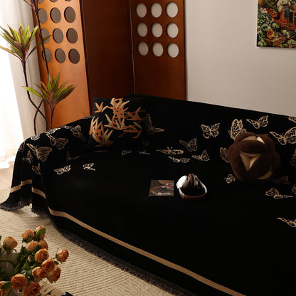 Butterfly Jacquard Soft Couch Blankets Cover for Couch Reversible Modern Sofa Slipcover Throw Covers