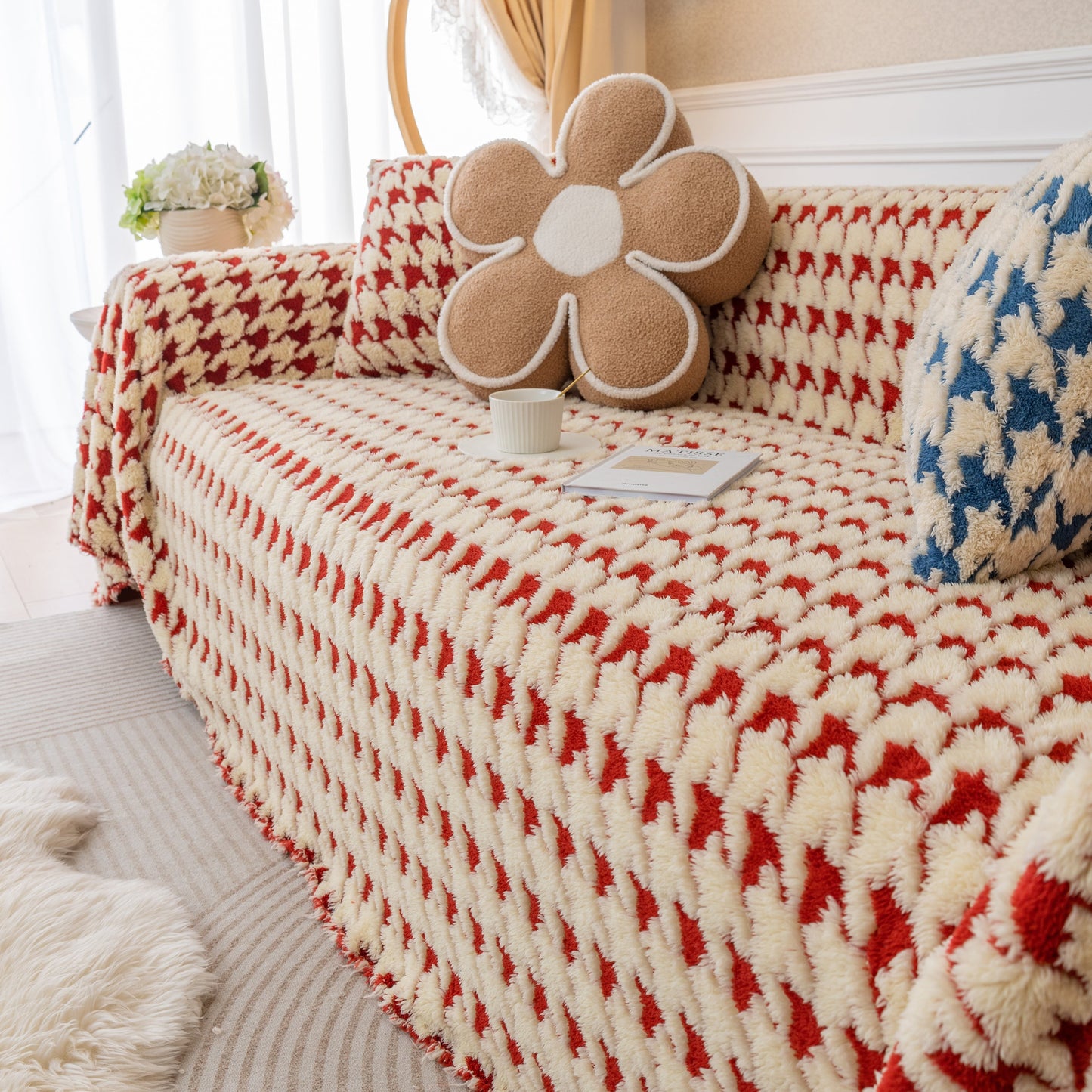 Luxury Plush Universal Couch Cover Blanket, Washable Couch Protector Houndstooth Sofa Covers
