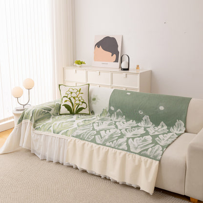 Botanical Sofa Cover with Chiffon Skirt, Floral Couch Throw Blanket for All-Season