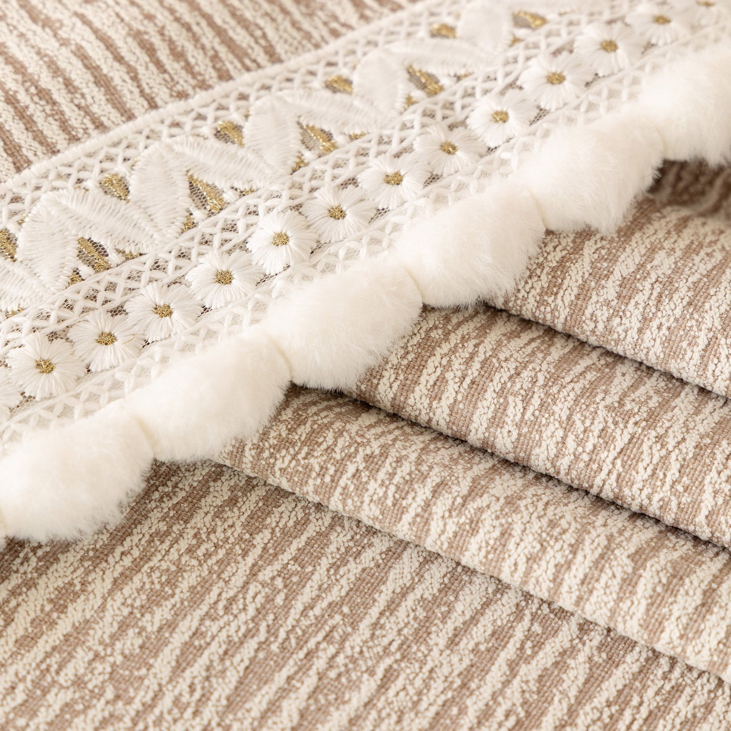 Sofa Cover Throw with Lace Trim & Pom-Pom Fringe, Decorative Couch Cover Blanket