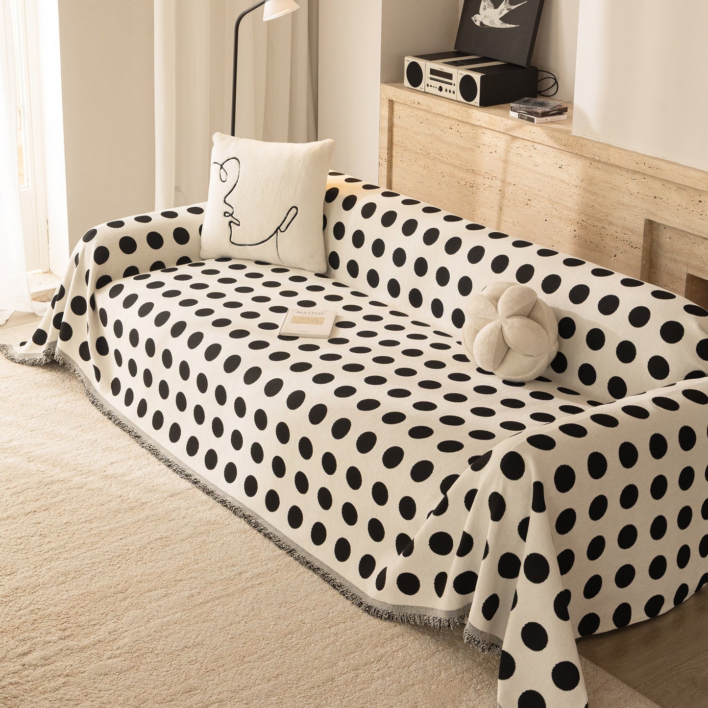 Chenille Polka Dot Sofa Cover Throw, Soft Thick Couch Cover Blanket Furniture Covers