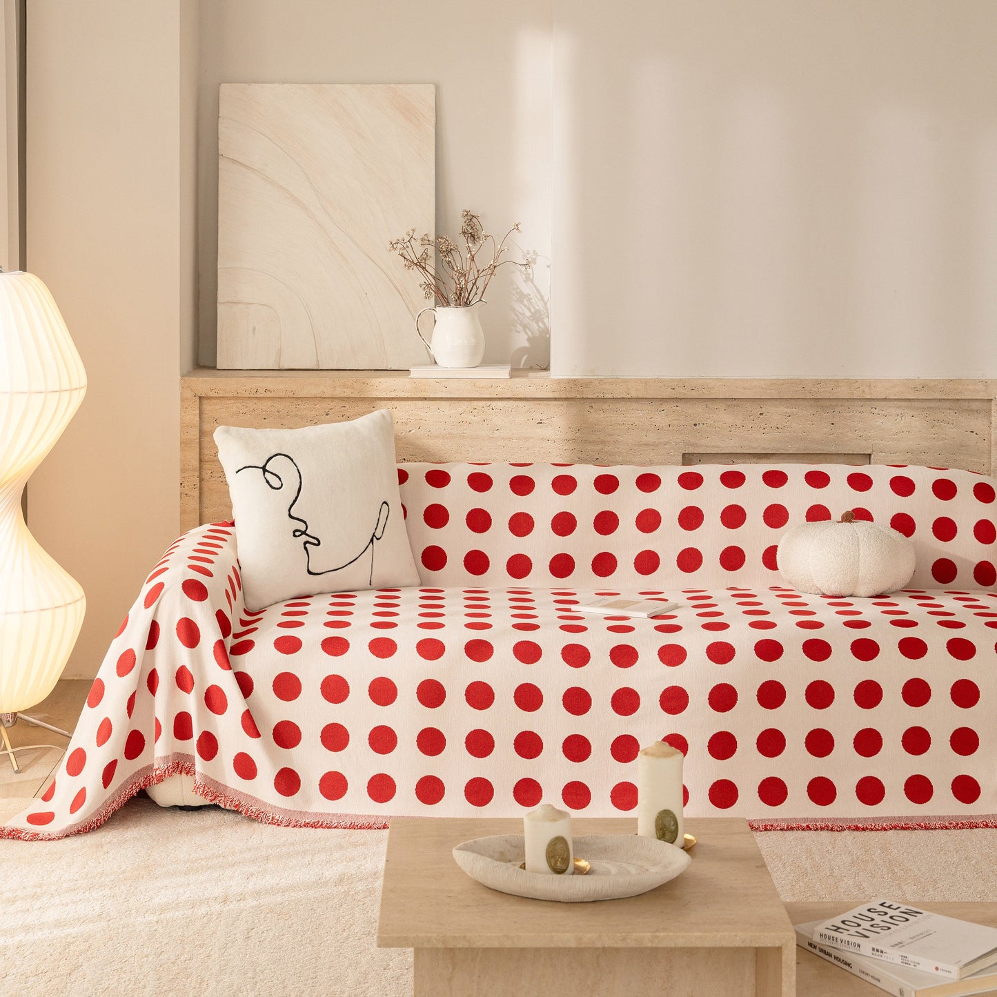 Chenille Polka Dot Sofa Cover Throw, Soft Thick Couch Cover Blanket Furniture Covers