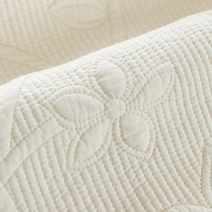 Floral Cotton Quilted Sofa Cover, Non-Slip Couch Protector with Scalloped Edges