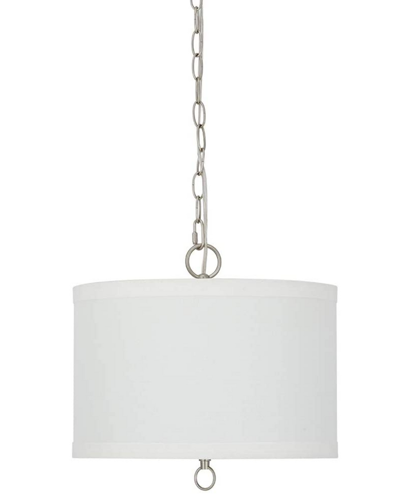 14"W Light Pendant Brushed Nickel Finish with Oatmeal Linen Shade