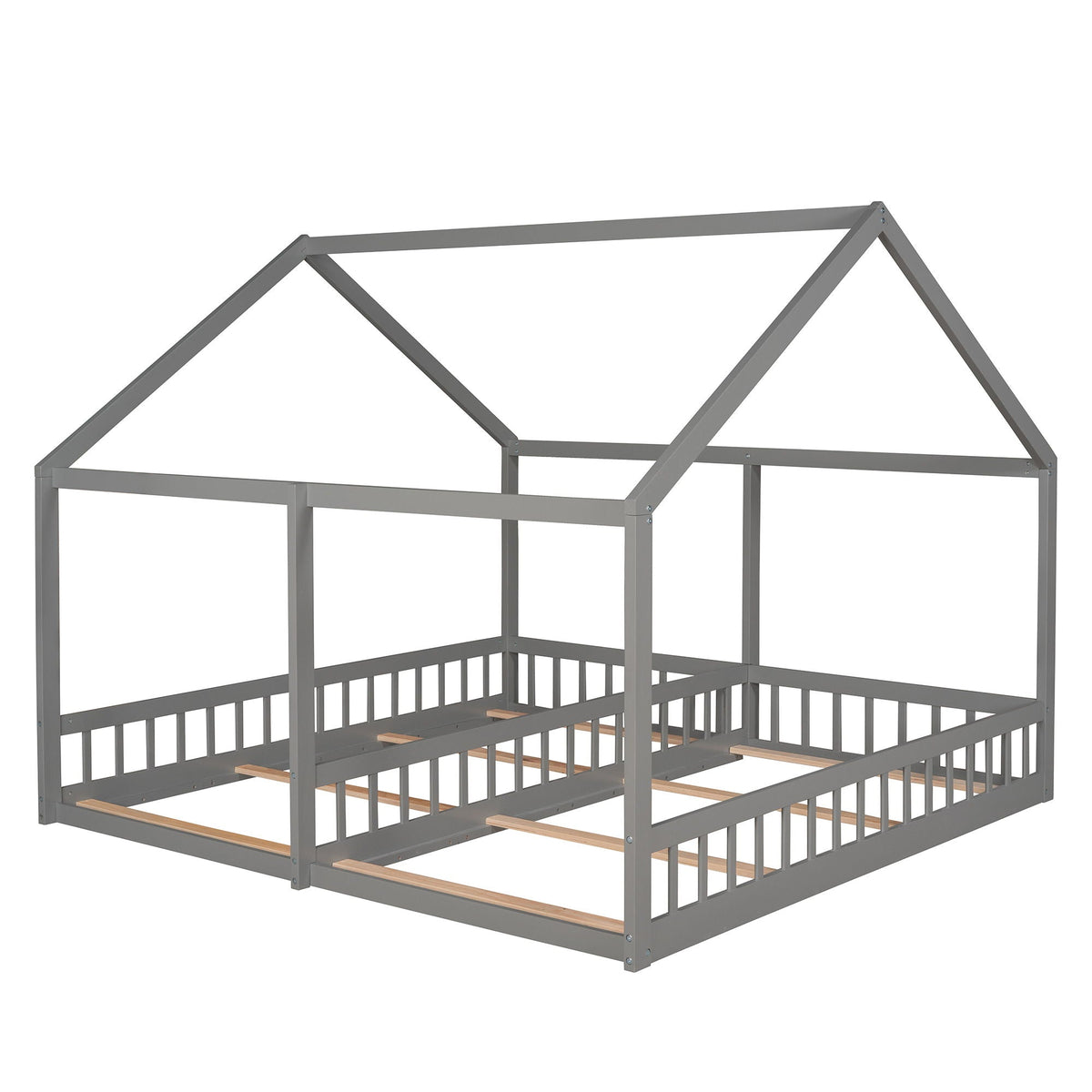 House Platform Beds, 2 Shared Beds, Metal Frame With Guardrails