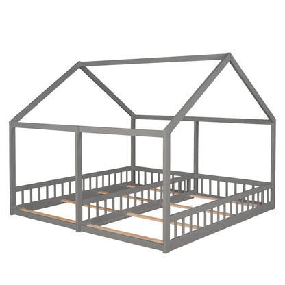 House Platform Beds, 2 Shared Beds, Metal Frame With Guardrails