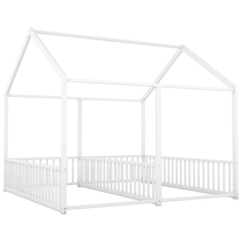 Metal Twin Size House Platform Beds 2 Shared Beds - Antique White