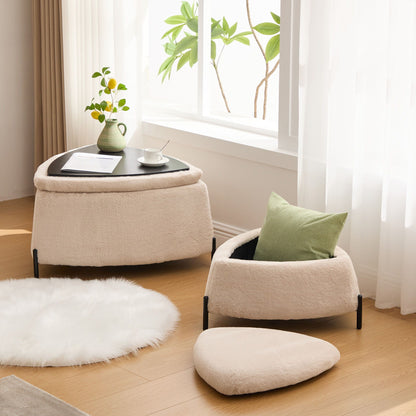 Upholstered Storage Ottoman Set With Reversible Lid