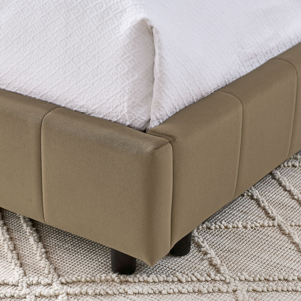 Upholstered Bed Frame With Tufted Backrest And Armrests