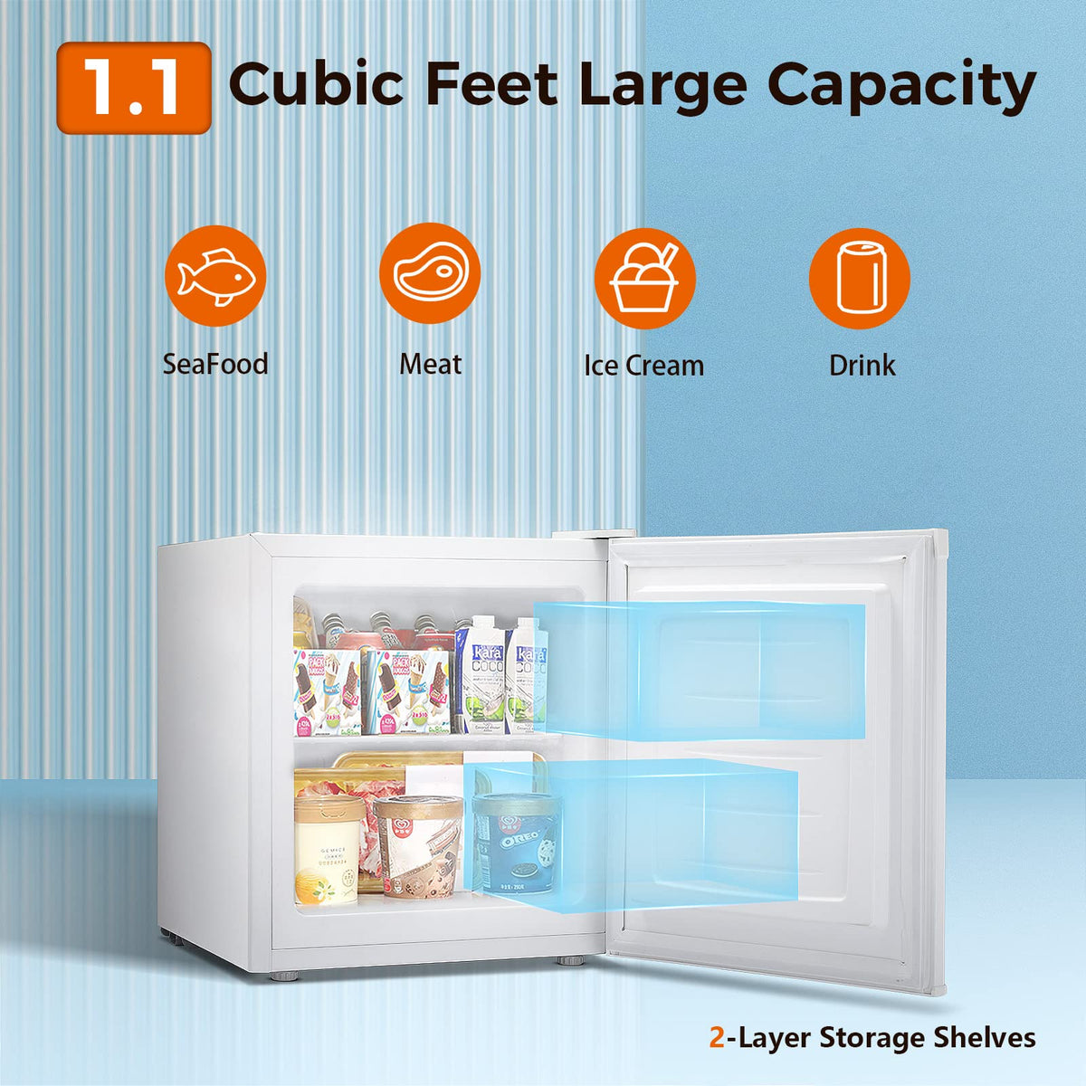 Kismile Upright Freezer,3.0 Cu.ft Mini Freezer with Reversible Single Door