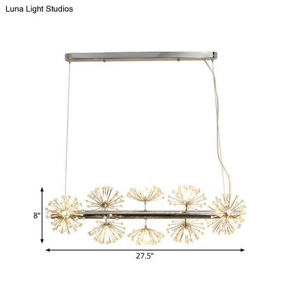 DecorBites™ 10-Head Clear Crystals Island Lamp: Contemporary Chrome Dandelion Pendant Lighting for Dining Room
