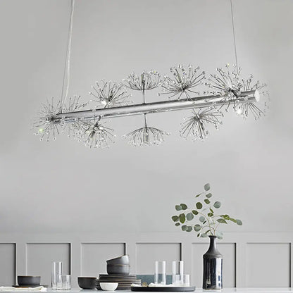 DecorBites™ 10-Head Clear Crystals Island Lamp: Contemporary Chrome Dandelion Pendant Lighting for Dining Room