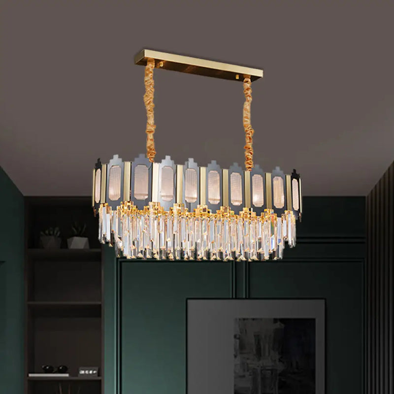 DecorBites™ 10-Light Clear Crystal Island Pendant: Contemporary Nickle Suspension Lamp for Dining Room