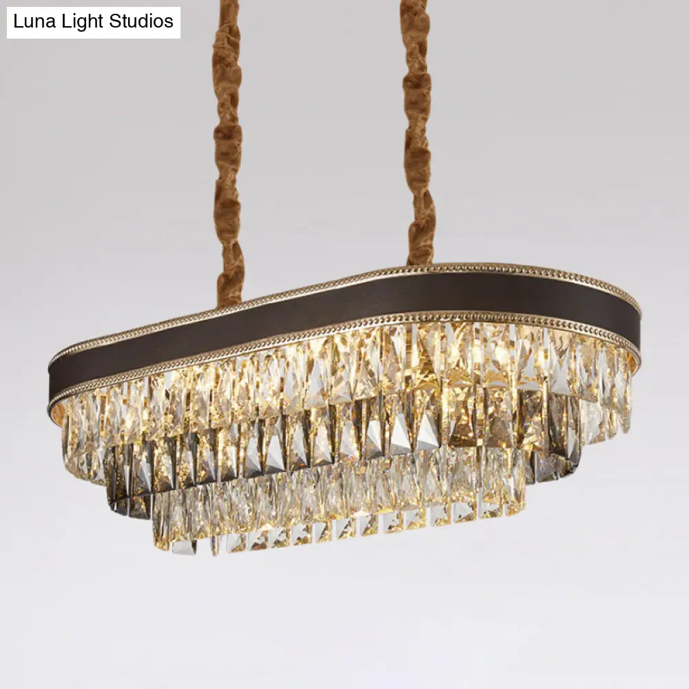 DecorBites™ 10-Light Ellipse Island Pendant with Crystal Rectangle Down Lighting in Black