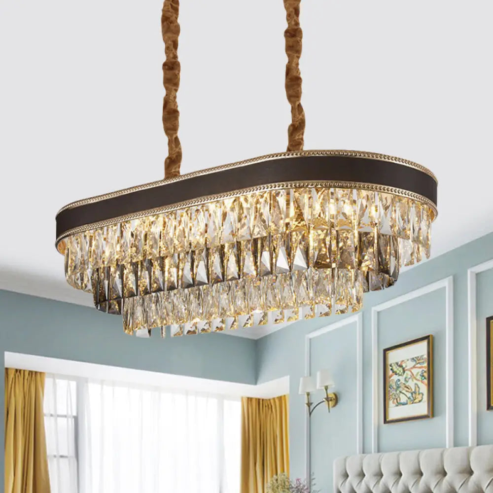 DecorBites™ 10-Light Ellipse Island Pendant with Crystal Rectangle Down Lighting in Black
