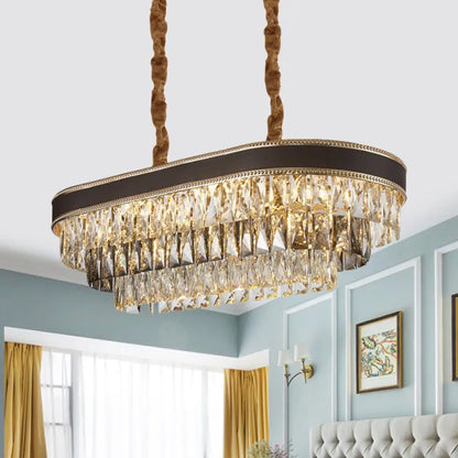 DecorBites™ 10-Light Ellipse Island Pendant with Crystal Rectangle Down Lighting in Black