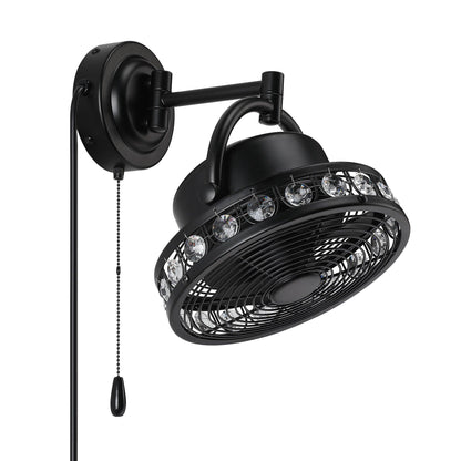 10" Modern Black Small Ceiling Fan with Pull Chain