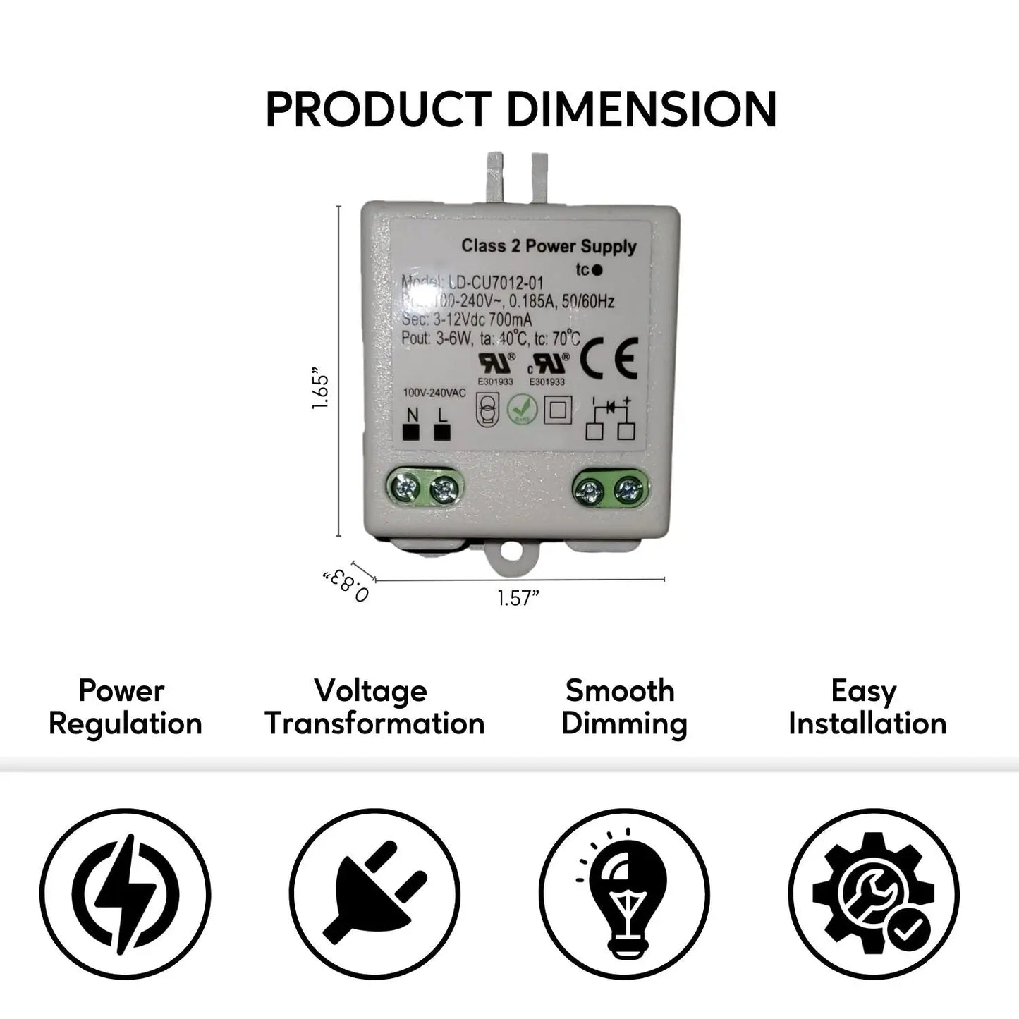 LED Driver Transformer – 3-12V DC Output, 3-6W Constant Current | Compact Class 2 Power Supply