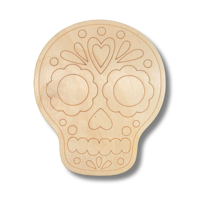 Unfinished Wood Etched Sugar Skull Shape | Paint By Line Crafts | up to 30" DIY