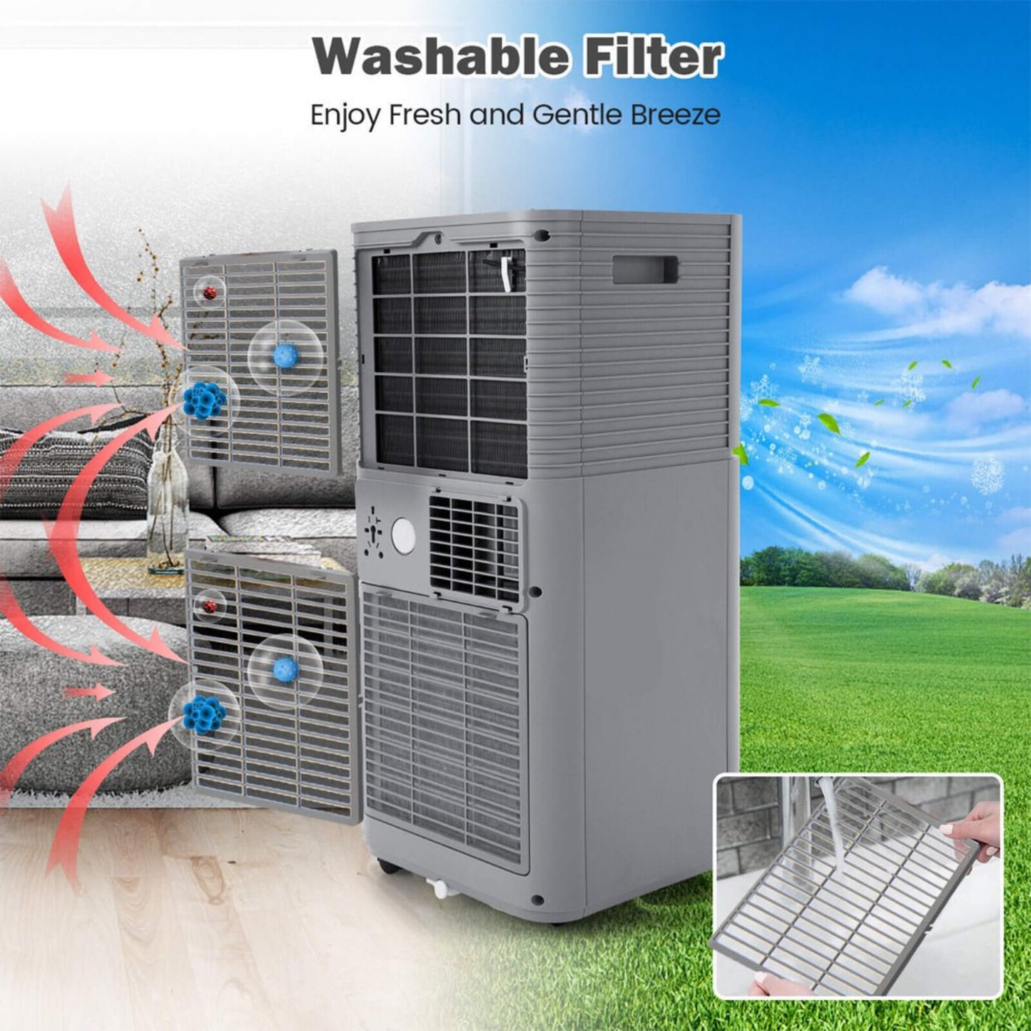 10K BTU Portable Room Air Conditioner Unit With Dehumidifier And Fan Mode (SAK30782)
