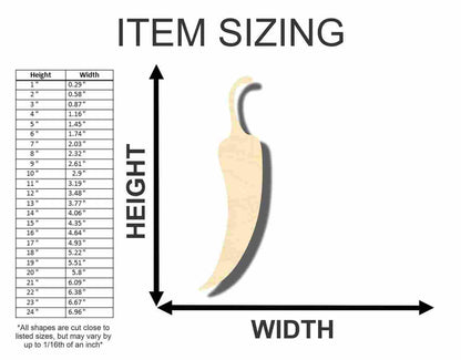 Unfinished Wood Chile Pepper Shape - Cooking - Craft - up to 46" DIY