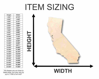 Unfinished Wood California Shape - State - Craft - up to 46" DIY
