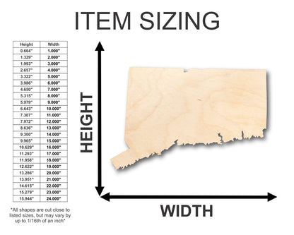 Unfinished Wood Connecticut Shape - State - Craft - up to 46" DIY
