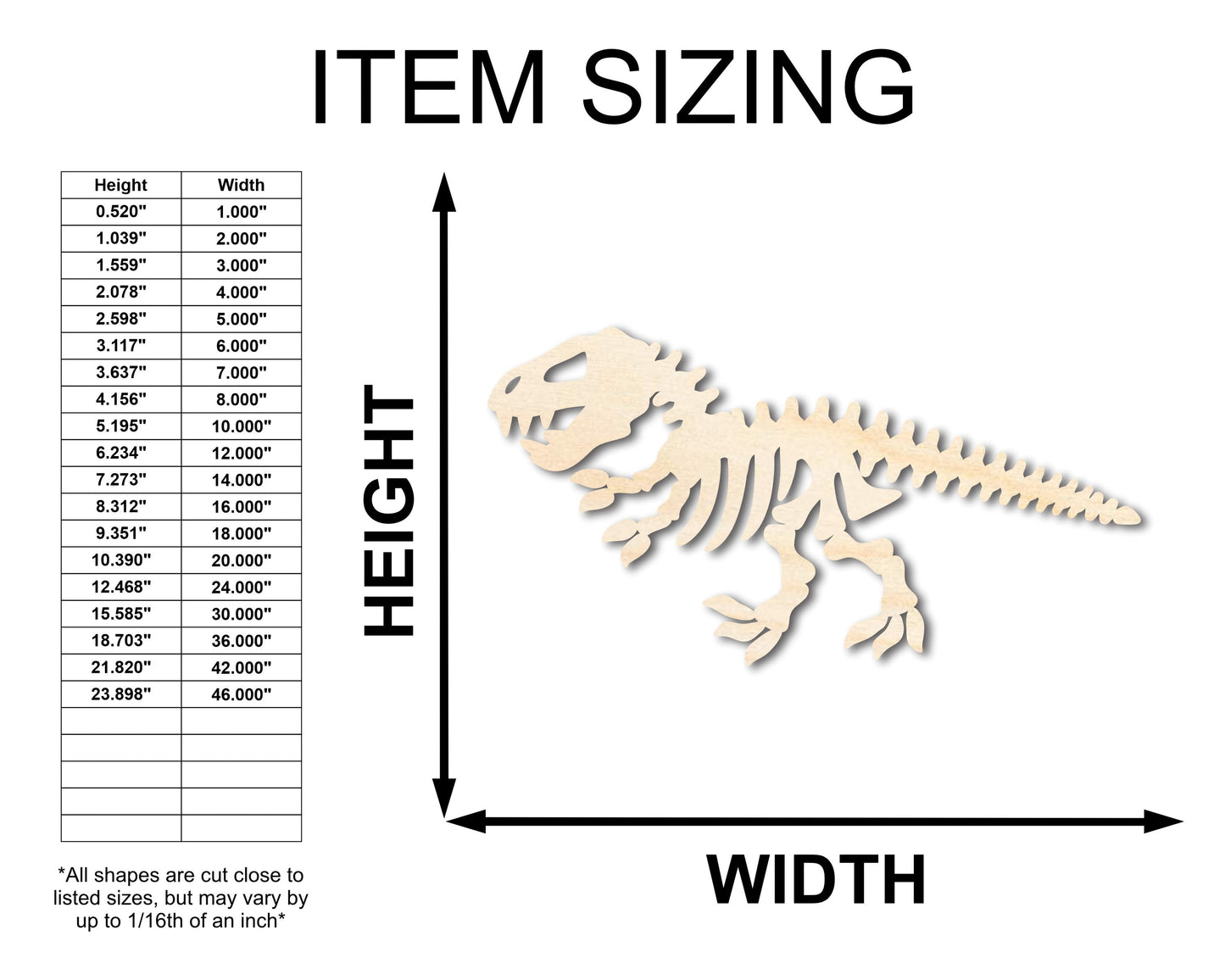 Unfinished Wood Dinosaur Skeleton Shape - Craft - up to 46" DIY