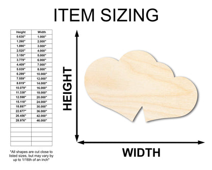 Unfinished Wood Double Heart Shape - Love Craft - up to 46"
