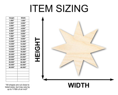 Unfinished Wood 8-Pointed Star Shape | DIY Craft Cutout | Up to 36"