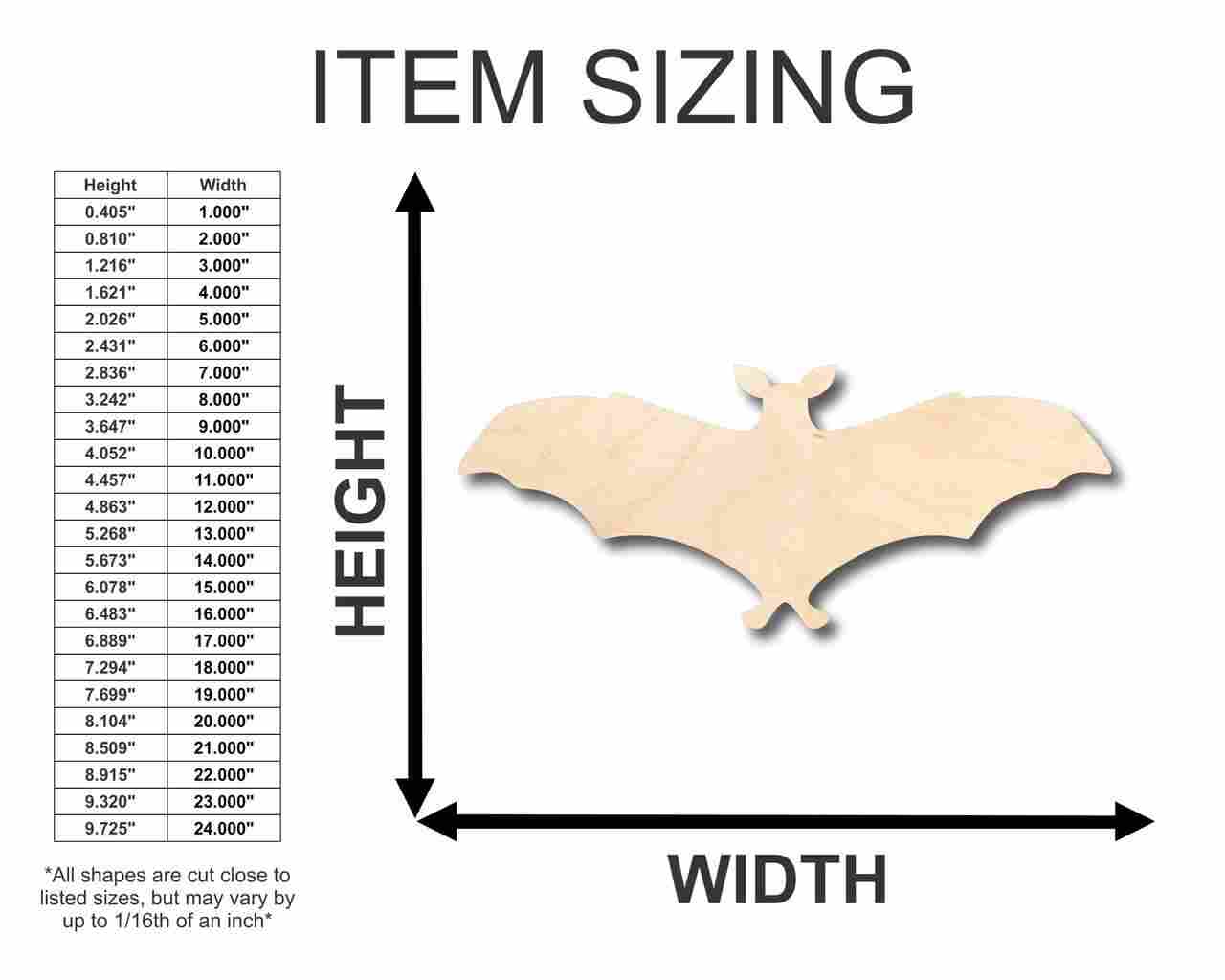 Unfinished Wood Bat Shape - Animal - Craft - up to 46" DIY