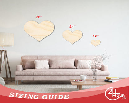 Unfinished Wood Classic Heart | Valentines Day | Weddings | Craft Cutout | Up to 46"