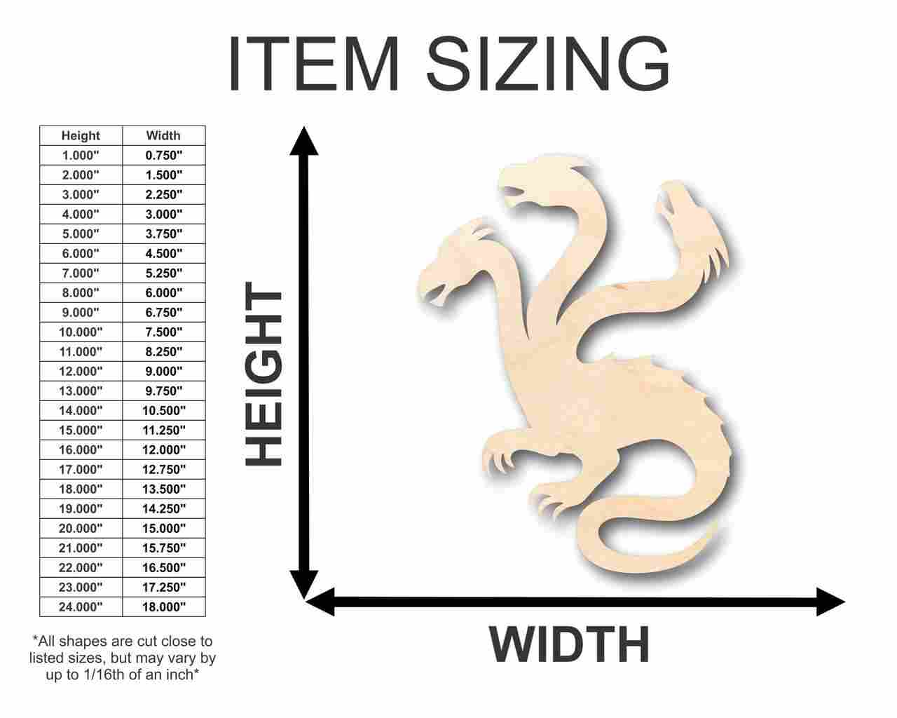 Unfinished Wood Hydra Shape - Mythical - Beast - Craft - up to 46" DIY