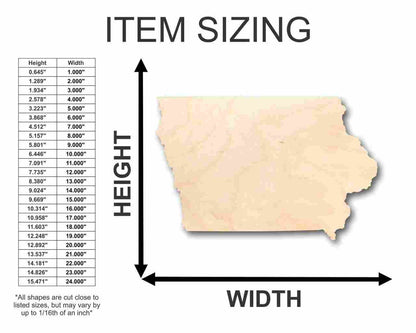 Unfinished Wood Iowa Shape - State - Craft - up to 46" DIY