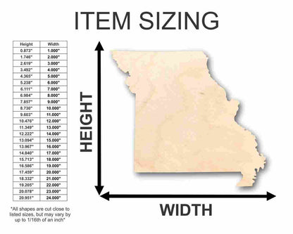 Unfinished Wood Missouri Shape - State - Craft - up to 46" DIY