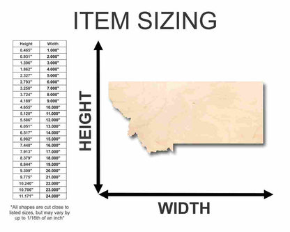 Unfinished Wood Montana Shape - State - Craft - up to 46" DIY